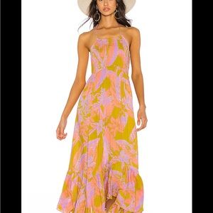 Free People Heatwave Floral Halter Maxi Dress in Pink and Green sz M